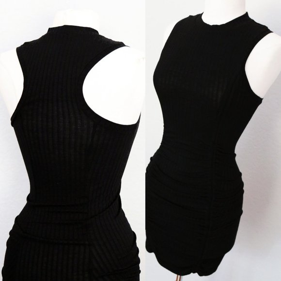 Free People Intimately Black Mock Neck Ribbed Knit Ruched Skirt Mini Dress XS - Picture 7 of 10